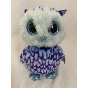 TY Beanie Boo Oscar OWL 8” Plush Blue Purple  Blue Glitter Eyes Stuffed Animal